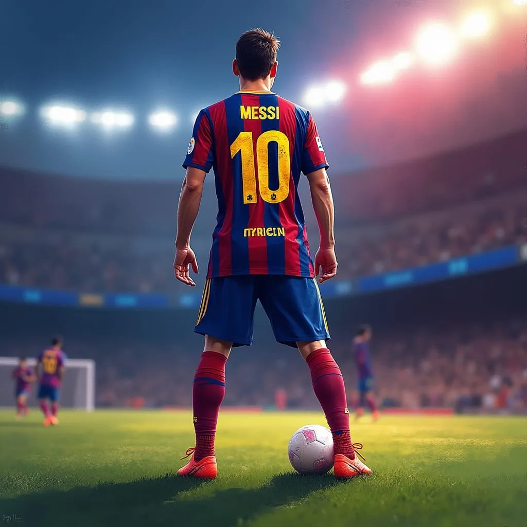 Messi usando a camisa do Barcelona em campo